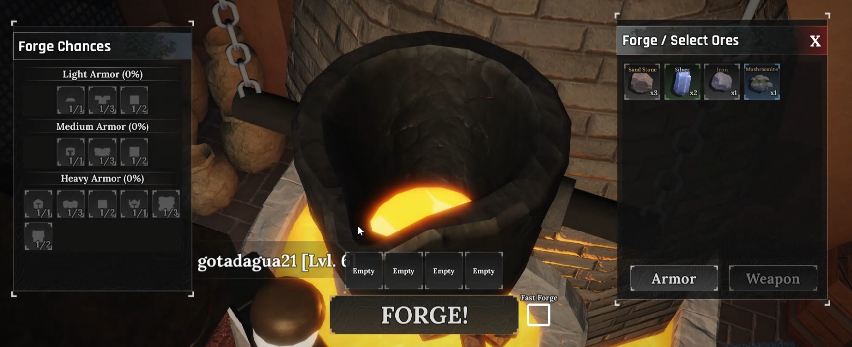 the forge wiki – crucible loaded with ores ready to heat