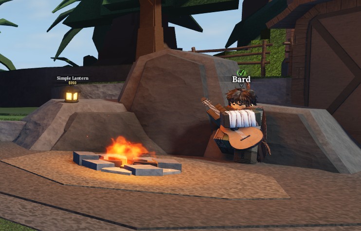 Bard beside the Stonewake campfire awaiting his missing guitar